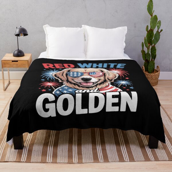Item preview, Red White Golden 4th July Golden Retriever American Flag  designed and sold by MarryIsMonth.