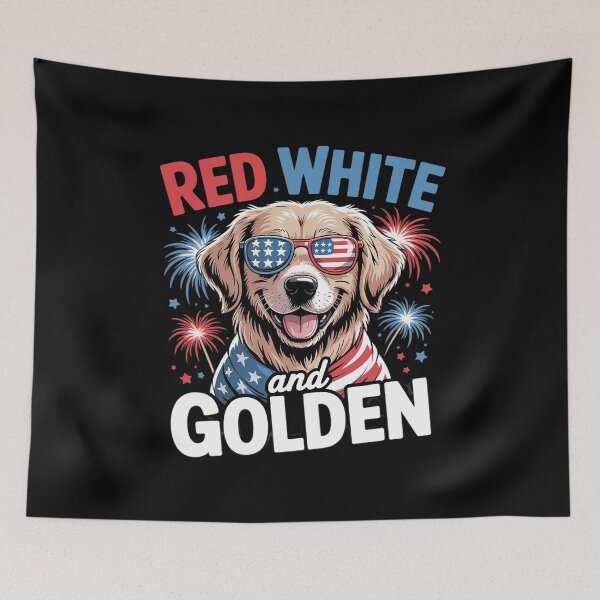 Item preview, Red White Golden 4th July Golden Retriever American Flag  designed and sold by MarryIsMonth.