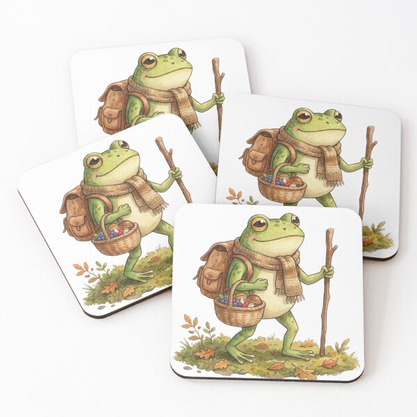 Item preview, Cozy Cottagecore Hiker Frog with Backpack and Mushrooms designed and sold by EverBranz-stor.