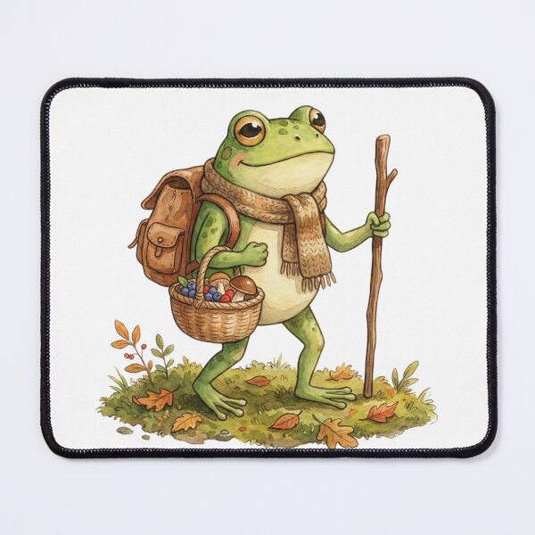 Item preview, Cozy Cottagecore Hiker Frog with Backpack and Mushrooms designed and sold by EverBranz-stor.