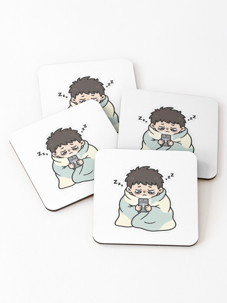 Thumbnail 1 of 5, Coasters (Set of 4), Sleepy guy designed and sold by HazSticker.