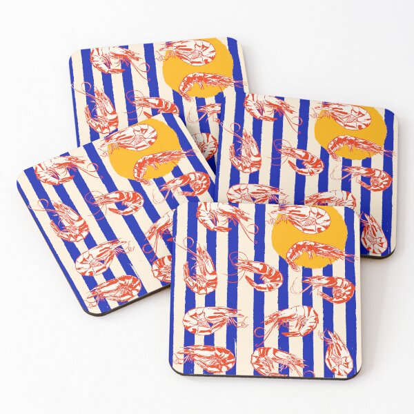 Item preview, Vintage Blue Stripes Shrimps Illustration designed and sold by MaiZephyr.