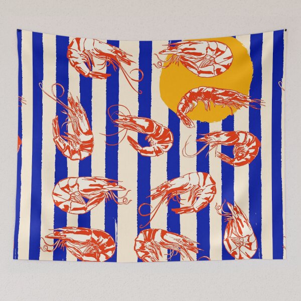 Item preview, Vintage Blue Stripes Shrimps Illustration designed and sold by MaiZephyr.