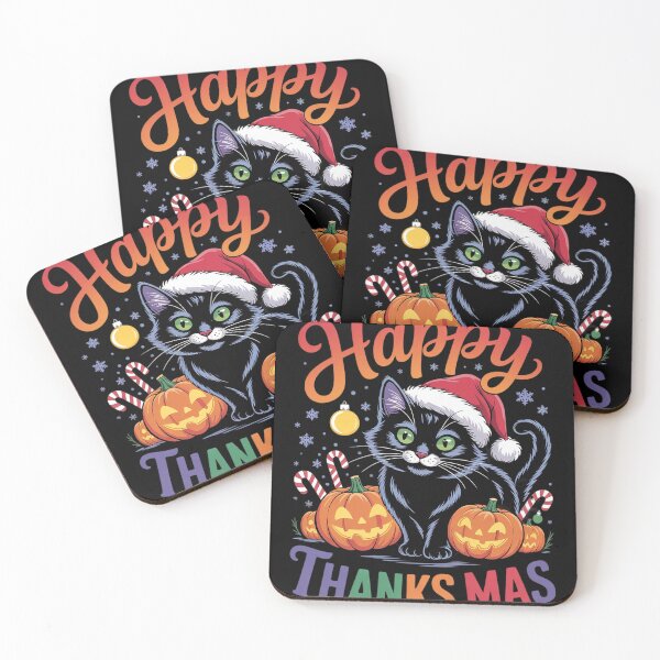 Item preview, Black Cat Happy Hallothanksmas Halloween Thanksgiving Xmas  designed and sold by RoyTill0Art.
