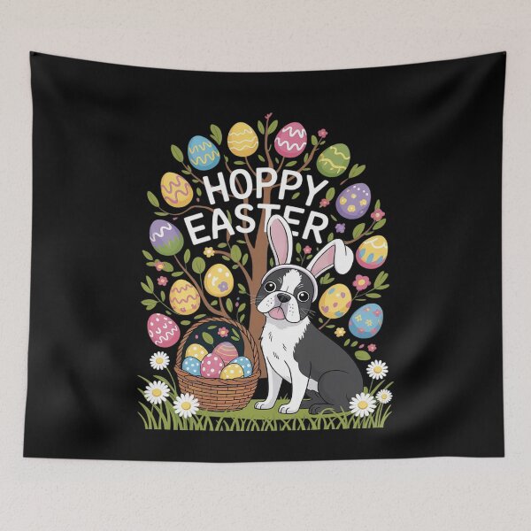 Item preview, Boston Terrier Pet Dog Hunting Egg Tree Bunny Easter Day  designed and sold by RoyTill0Art.