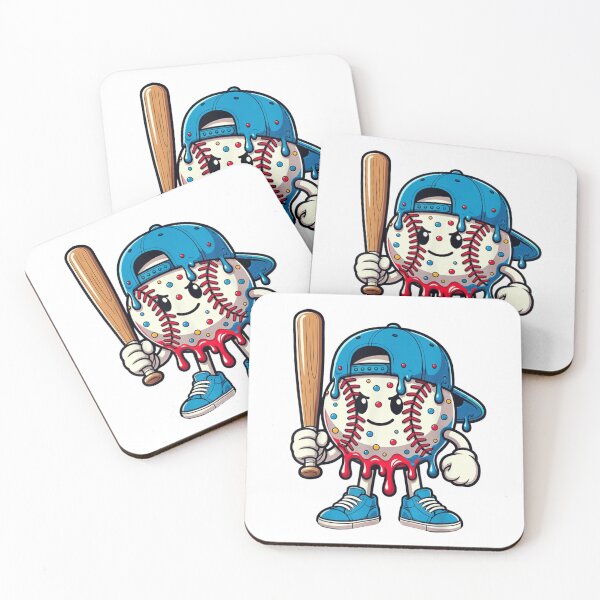 Item preview, Grumpy Baseball Cartoon Character Wearing Blue Cap Holding Wooden Sports Bat designed and sold by River Silva.