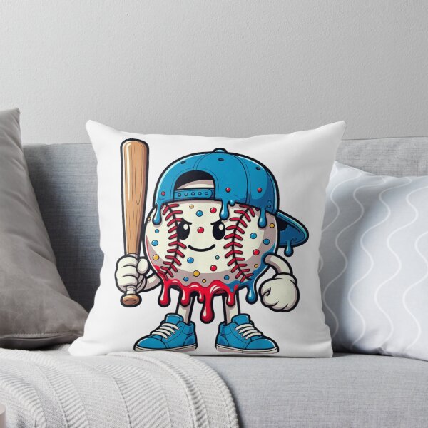 Item preview, Grumpy Baseball Cartoon Character Wearing Blue Cap Holding Wooden Sports Bat designed and sold by River Silva.