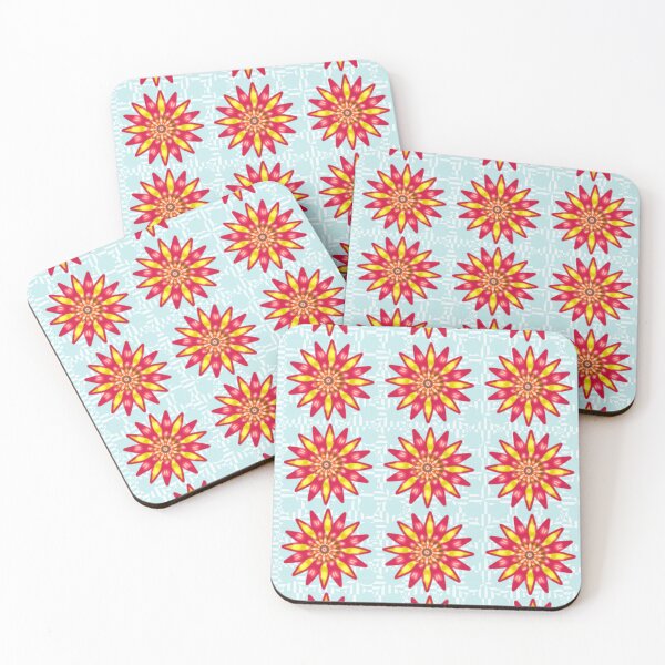 Item preview, Vibrant Red & Yellow Abstract Flowers on Icy Blue Pattern designed and sold by HopeAndHustle.