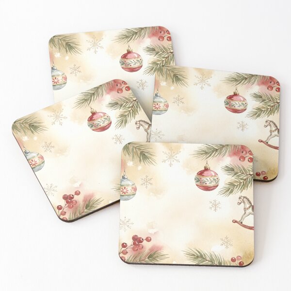 Item preview, Watercolor Christmas Holiday Background with Vintage Ornaments designed and sold by AFernandesDSG.