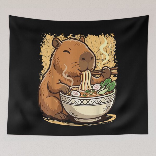 Item preview, Cute Capybara Eating Noodles Funny Food Lover Animal Illustration designed and sold by Taniyah Gomes.