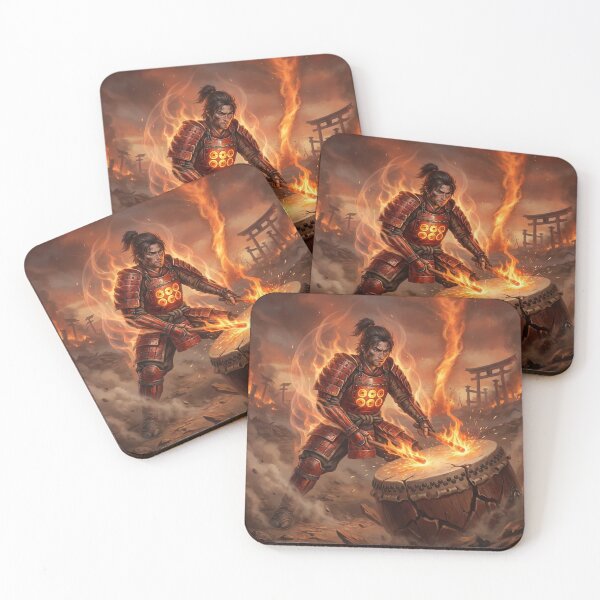 Item preview, Sanada Yukimura – Flaming Battle Drum | Samurai Fire Warrior Art | Mori no Akari Series designed and sold by Mori-no-Akari.