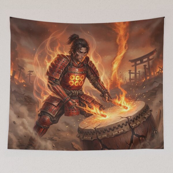 Item preview, Sanada Yukimura – Flaming Battle Drum | Samurai Fire Warrior Art | Mori no Akari Series designed and sold by Mori-no-Akari.