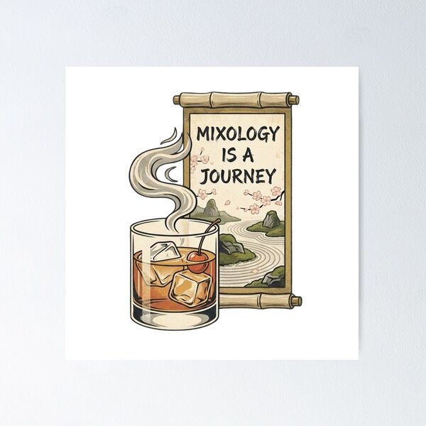 Item preview, Mixology Is A Journey Japanese Zen Bar Art designed and sold by OneLineBar.
