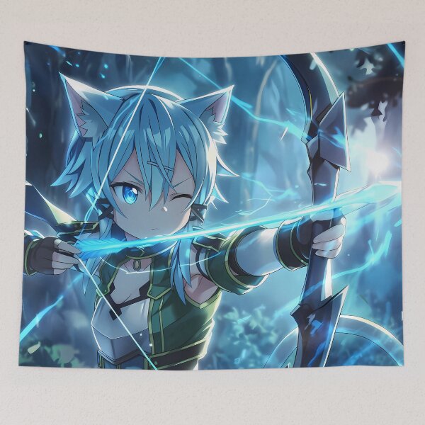 Item preview, Sinon Sword Art Online Anime Girl Waifu Archer Forest Blue Magic Cat Ears designed and sold by Tokyonomad.