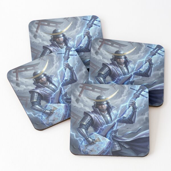 Item preview, Date Masamune – Thunder Biwa Warrior | Lightning Samurai Fantasy Art | Mori no Akari Series designed and sold by Mori-no-Akari.
