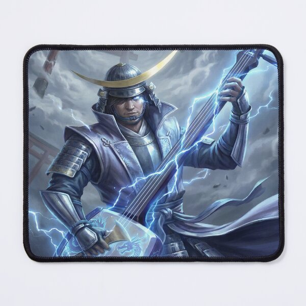 Item preview, Date Masamune – Thunder Biwa Warrior | Lightning Samurai Fantasy Art | Mori no Akari Series designed and sold by Mori-no-Akari.