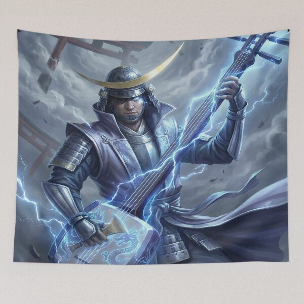 Item preview, Date Masamune – Thunder Biwa Warrior | Lightning Samurai Fantasy Art | Mori no Akari Series designed and sold by Mori-no-Akari.