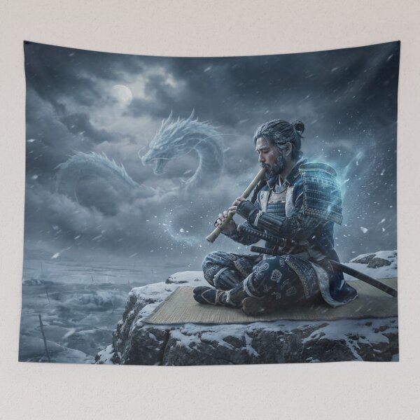 Item preview, Ishida Mitsunari – Snow Dragon Flute | Samurai Winter Spirit Art | Mori no Akari Series designed and sold by Mori-no-Akari.