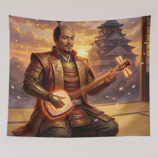 Item preview, Toyotomi Hideyoshi – Golden Sunset Shamisen | Samurai Harmony Art | Mori no Akari Series designed and sold by Mori-no-Akari.