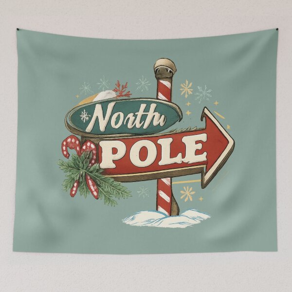Item preview, North Pole Retro Sign | Vintage Christmas Holiday Design designed and sold by Globalcitytees.