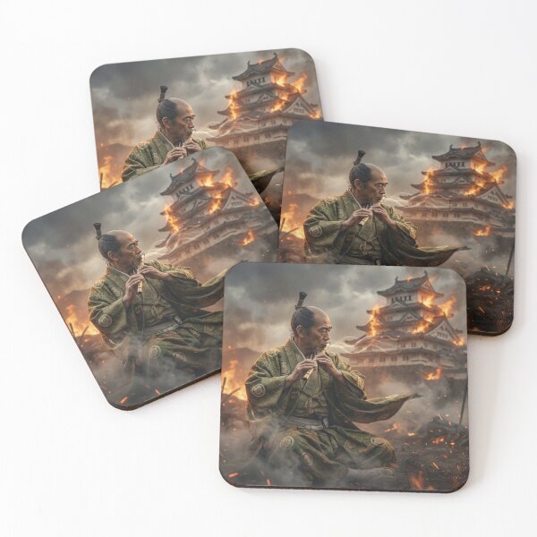 Item preview, Tokugawa Ieyasu – Flames of Calm | Samurai Shakuhachi Amid Burning Castle | Mori no Akari Series designed and sold by Mori-no-Akari.