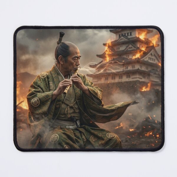 Item preview, Tokugawa Ieyasu – Flames of Calm | Samurai Shakuhachi Amid Burning Castle | Mori no Akari Series designed and sold by Mori-no-Akari.