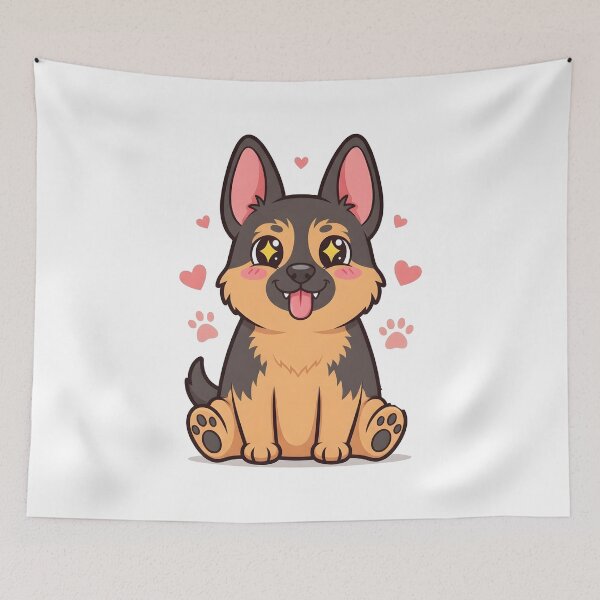 Item preview, Funny Kawaii German Shepherd Cartoon Dog Illustration designed and sold by Uglyandcute.
