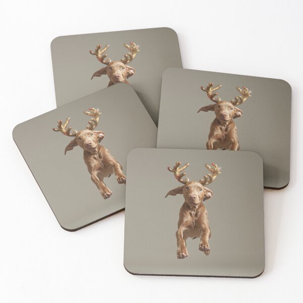 Item preview, Festive Vizsla Puppy with Sparkly Reindeer Antlers designed and sold by Visioneed.ai.
