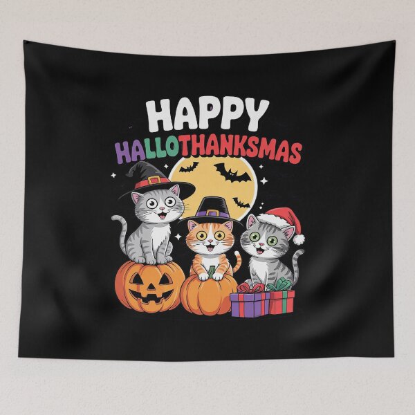 Item preview, Funny Cat Happy Hallothanksmas Halloween Thanksgiving Xmas  designed and sold by NailMolisa.