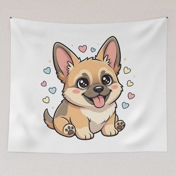 Item preview, Funny Kawaii German Shepherd Cartoon Dog Illustration designed and sold by Uglyandcute.