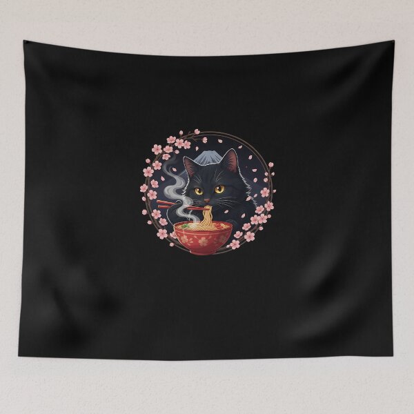 Artikelvorschau, Black Cat Ramen Sakura Japanische Kunst entworfen und verkauft von SWEET-TINAPAY.