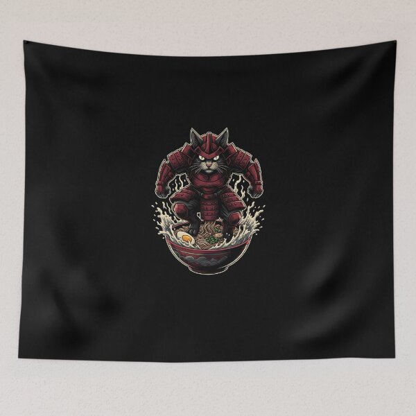 Item preview, Cat Defending Ramen Noodles Funny Ukiyo-E Sea Monster Battle  designed and sold by SWEET-TINAPAY.