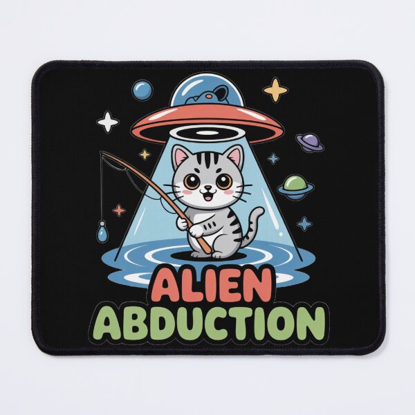 Item preview, Kawaii Fishing Cat Alien UFO Abduction designed and sold by Print-Panda.