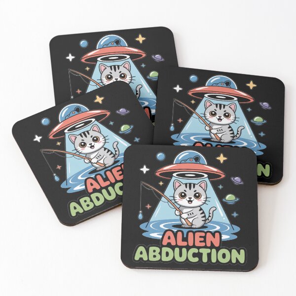 Item preview, Kawaii Fishing Cat Alien UFO Abduction designed and sold by Print-Panda.