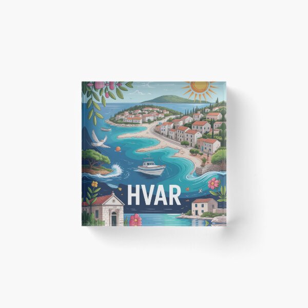 Item preview, Hvar Croatia Trendy Graphic Art – Colorful Island Summer Design designed and sold by Timeless Design.