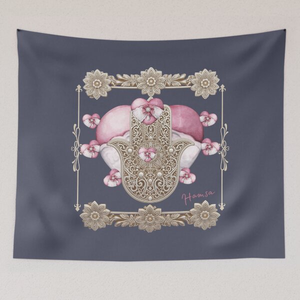 Item preview, Pink Floral Hamsa with Hearts – Symbol of Love, Protection, and Positive Energy designed and sold by JuanaDesigns.