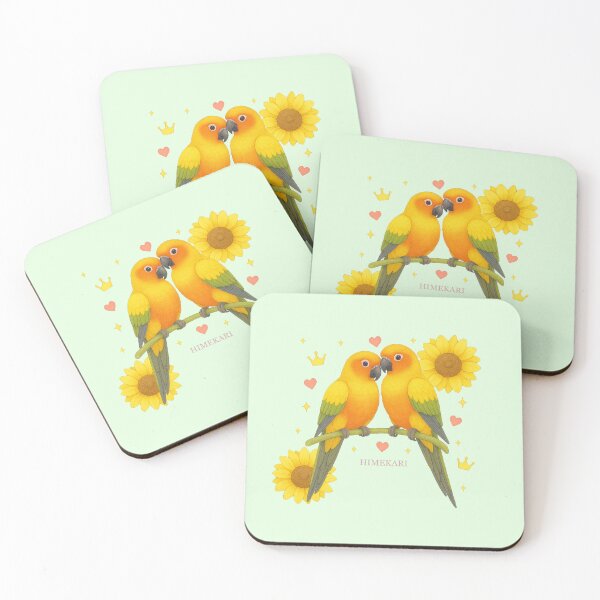 Item preview, Sun Conure Couple with Sunflowers - Solid Mint designed and sold by HIMEKARI.