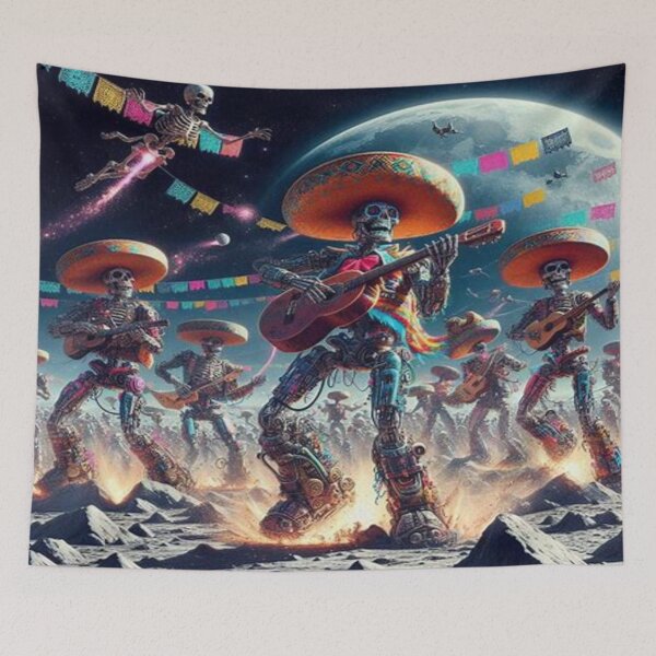 Item preview, Cyberpunk Mariachi Skeletons - Galactic Day of the Dead Moon Fiesta Art designed and sold by FaresTes.