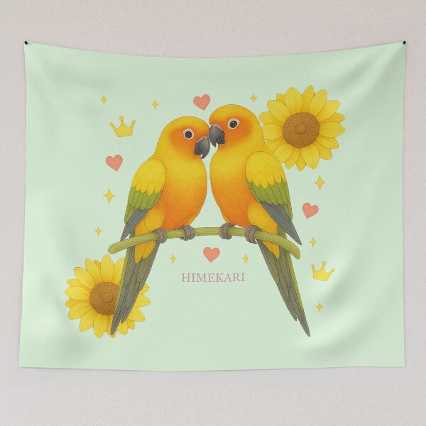 Item preview, Sun Conure Couple with Sunflowers - Solid Mint designed and sold by HIMEKARI.