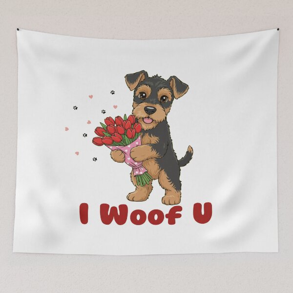 Item preview, I Woof U Airedale Terrier Puppy with Flowers – Sweet Dog Love Design designed and sold by The Real Life Symphony.