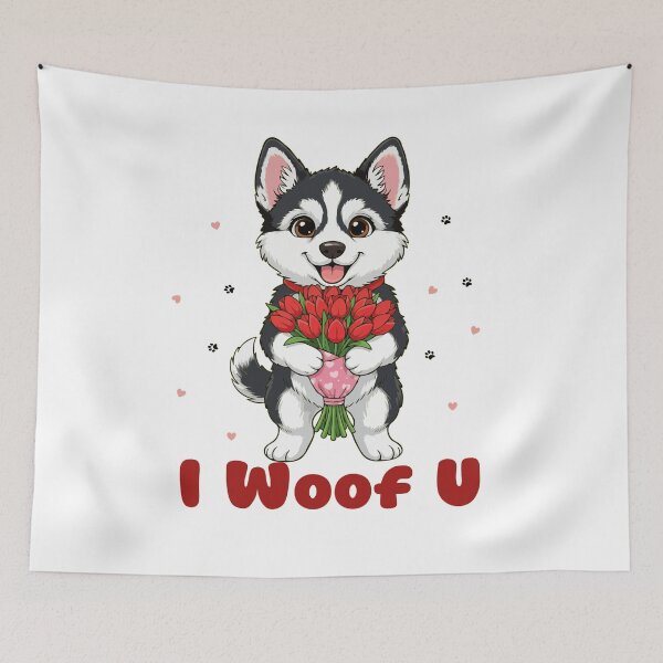 Item preview, I Woof U Gerberian Shepsky Puppy with Flowers – Sweet Dog Love Design designed and sold by The Real Life Symphony.