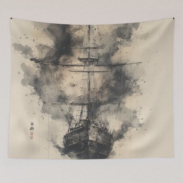 Item preview, Sailing ship in ink and watercolor designed and sold by Mianku | Für das Leben.