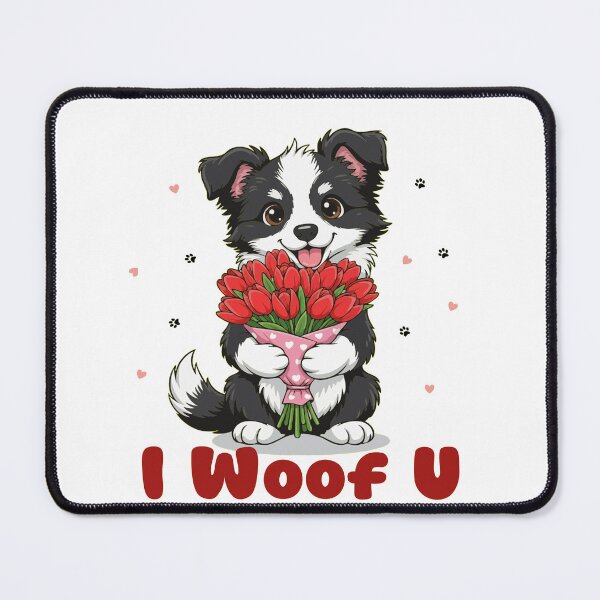 Item preview, I Woof U Border Collie Puppy with Flowers – Sweet Dog Love Design designed and sold by The Real Life Symphony.