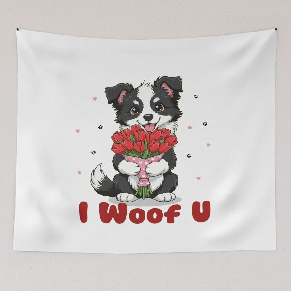 Item preview, I Woof U Border Collie Puppy with Flowers – Sweet Dog Love Design designed and sold by The Real Life Symphony.