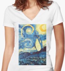 Debian Starry Night Women's Fitted V-Neck T-Shirt