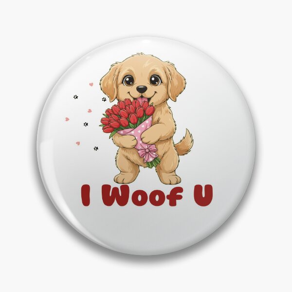 Item preview, I Woof U Golden Retriever Puppy with Flowers – Sweet Dog Love Design designed and sold by The Real Life Symphony.