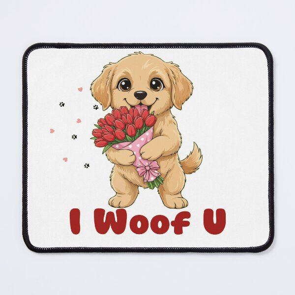 Item preview, I Woof U Golden Retriever Puppy with Flowers – Sweet Dog Love Design designed and sold by The Real Life Symphony.