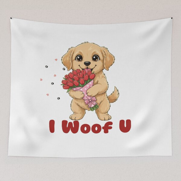 Item preview, I Woof U Golden Retriever Puppy with Flowers – Sweet Dog Love Design designed and sold by The Real Life Symphony.