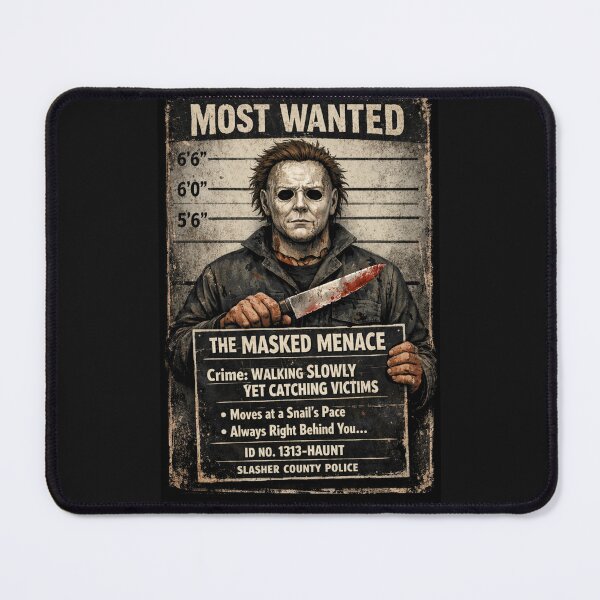 Item preview, The Masked Menace Mugshot – Walking Slowly Yet Catching Victims (Parody Horror Design) designed and sold by Laughprints.