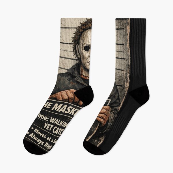 Item preview, The Masked Menace Mugshot – Walking Slowly Yet Catching Victims (Parody Horror Design) designed and sold by Laughprints.